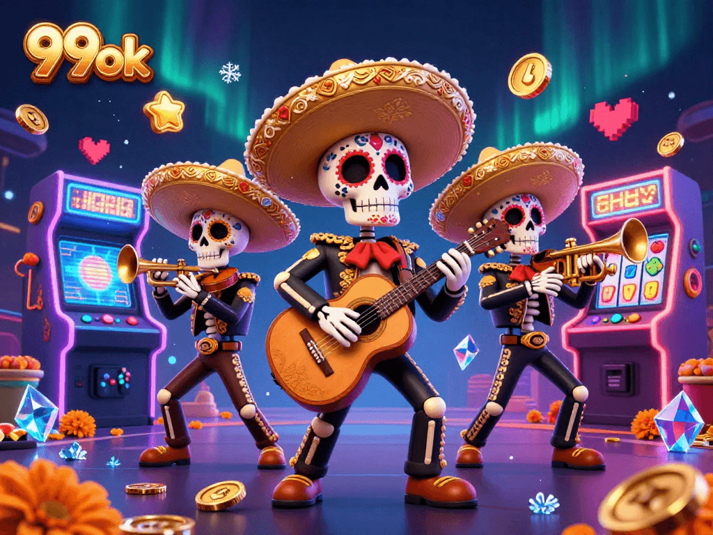 Experience thrilling play with 99ok at a vibrant casino scene featuring a Mariachi band.