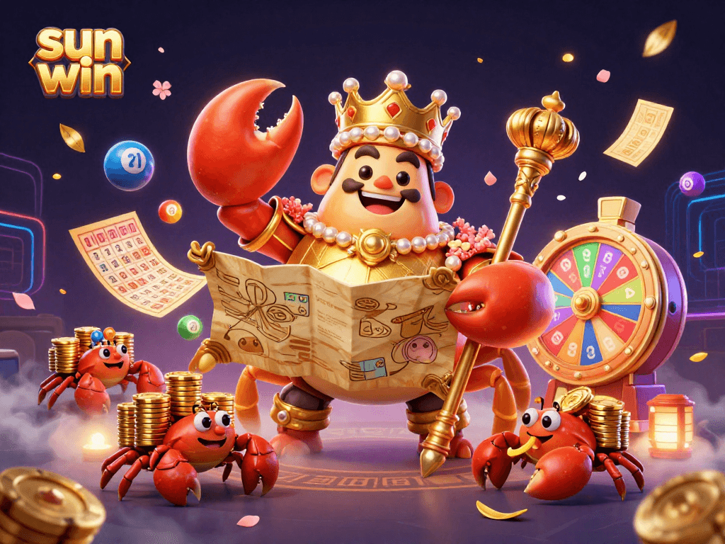 Engage with exciting games at Sun Win as colorful lottery balls and prizes delight players in this vibrant casino scene.