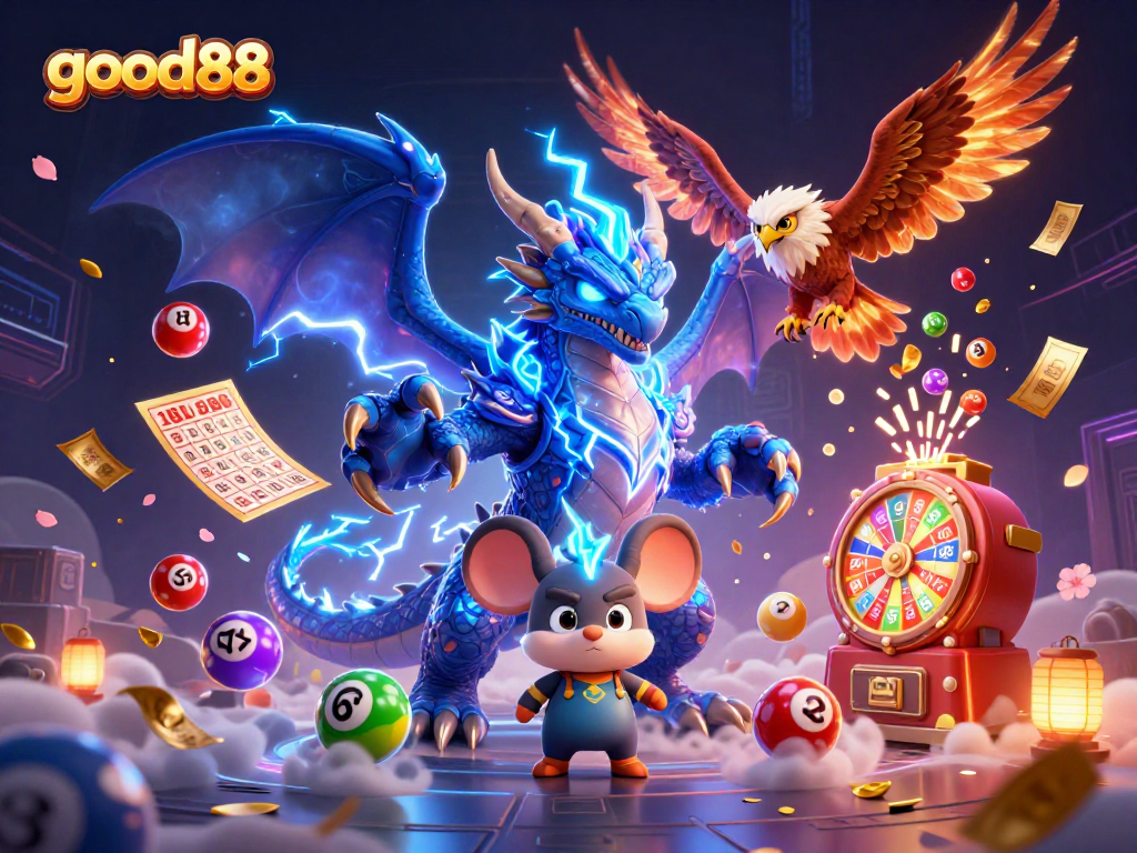 Experience exhilarating wins with good88, surrounded by dynamic lottery excitement and vibrant gaming elements.