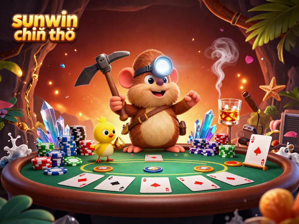 Experience the thrill of sunwin chính chủ and poker gameplay with a vibrant casino scene featuring a treasure hunter mole.