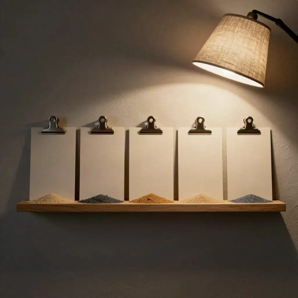Leidraadbord met weekkaarten, magnetische markers en lamp in een stille kantoorhoek.