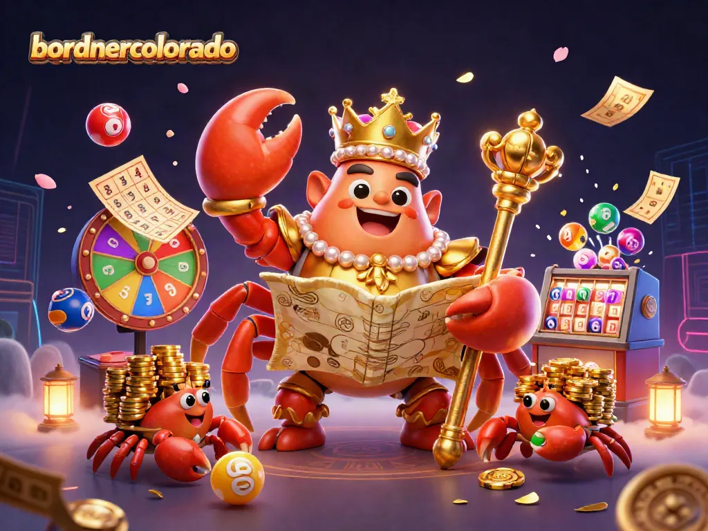 Engage with bordnercolorado's vibrant 3D casino theme featuring a golden crab emperor amidst dynamic game elements.