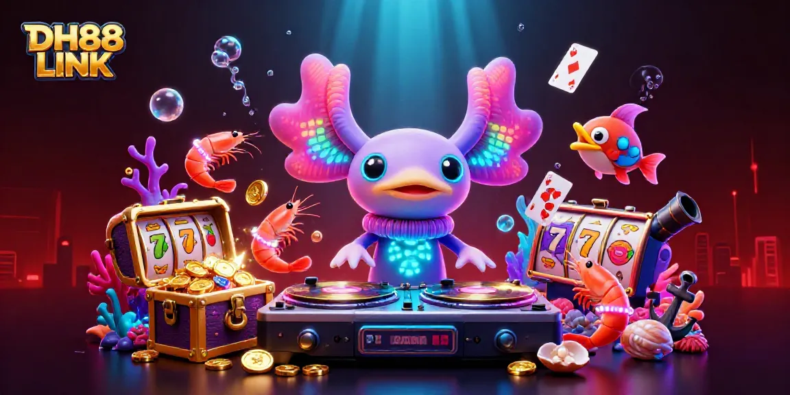 Engage with vibrant gaming action in the DH88 LINK underwater casino featuring an axolotl DJ.