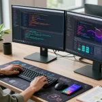 Download Telegram on a sleek modern workspace, highlighting advanced coding and app development.