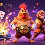 Experience thrilling gameplay with keonhacai55 featuring a lively 3D scene of animated characters and casino elements.