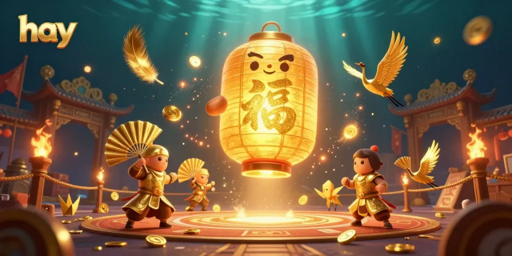 Experience excitement at hay with golden lanterns and casino charm in this vibrant illustration.